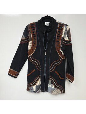 Parsley & Sage Jacket Womens M Black Patchwork Embroidered Zip Pockets Boho
